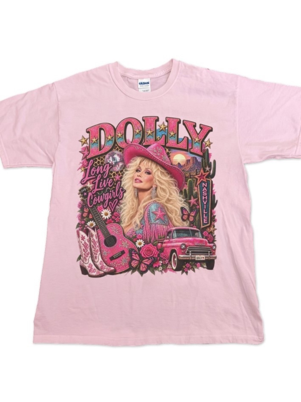 Dolly Parton Cowgirl Portrait T-Shirt - Light Pink